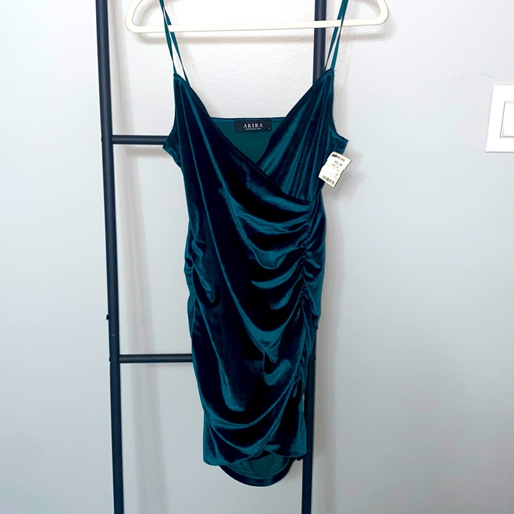 Velvet green mini dress